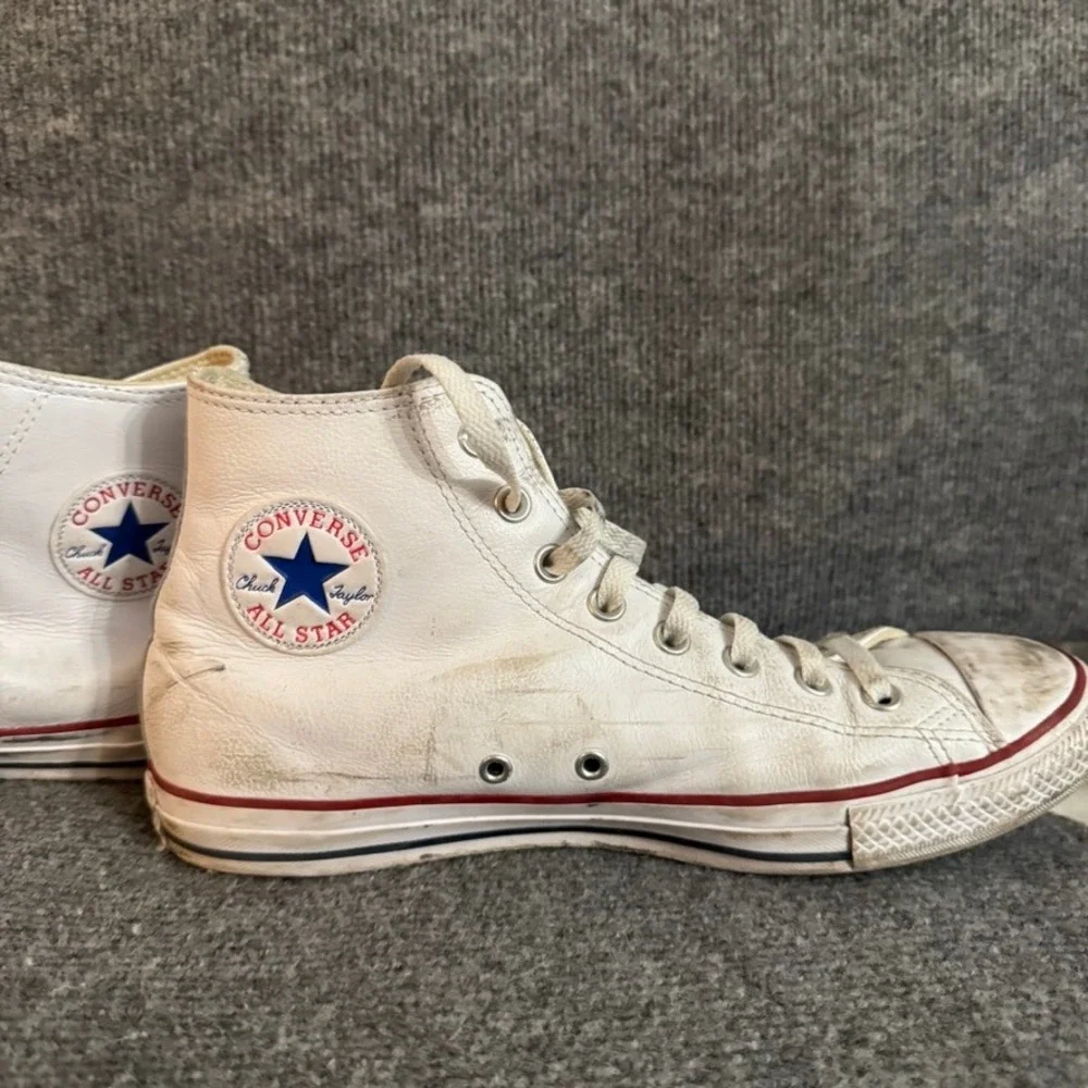 Converse Chuck Taylor All Star High Top White Leather Sneakers 132169C Mens 9.5 - Picture 4 of 9